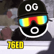 a cartoon character wearing a hat and goggles with the word og on it