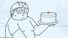 a drawing of a cake with a strawberry on top of it