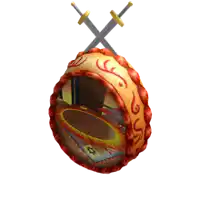 two crossed swords are hanging from a shield