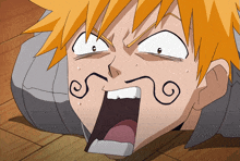 a cartoon character with orange hair has a swirl on his face