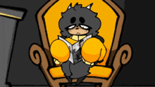 a cartoon character sitting in a chair reading a newspaper