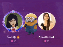 a picture of a minion and a picture of a woman with the name samksha on it