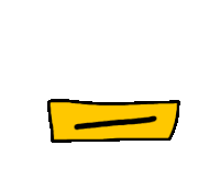 a cartoon drawing of a yellow object with a black line going through it on a white background .