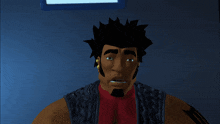 a close up of a man 's face with a shocked look on his face