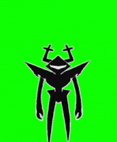 a black and white drawing of a monster with horns on a green screen .