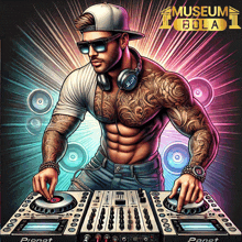 an illustration of a man playing music with the words museum bola in the corner