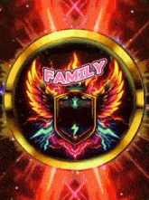 a shield with wings and the words family on it