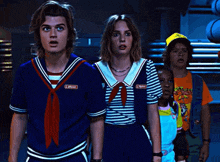 a group of people wearing sailor outfits with one of them having the name steve on his chest