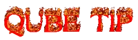 the word qube tip is written in red with flames coming out of the letters