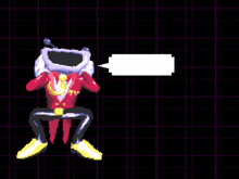 a pixel art character with a tv head says " could you uh cancel my 4am shock therapy session ? "