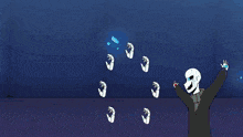 a cartoon drawing of a red lightning bolt on a blue background