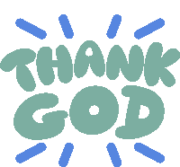 Thank God Blue Exclamation Lines Around Thank God In Green Bubble Letters Sticker