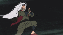 a cartoon of a man with a very long white hair and a red cape