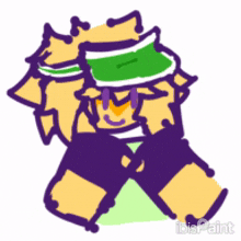 a cartoon character wearing a green hat and shorts