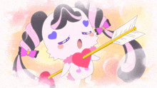 a cartoon character is holding an arrow and a heart