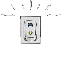 a cartoon drawing of a light switch with a sun and cloud on it .