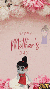 a happy mother 's day greeting card with flowers and a girl