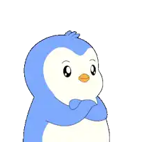 a blue and white penguin with the words " who cares " above it