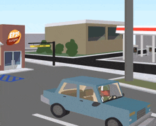 a car is driving past an epic burger