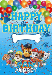 a birthday card with paw patrol characters and balloons