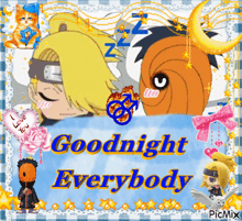 a picture that says goodnight everybody with cartoon characters on it