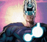 a cartoon of a man in a superhero costume with a helmet on his head