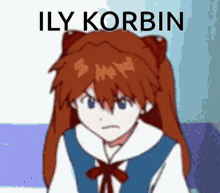 a cartoon of a girl with red hair and the words ily korbin below her