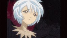 a girl with white hair and brown eyes is looking down