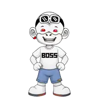 a cartoon character wearing a shirt that says boss on it