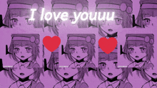 a collage of anime faces with the words i love youuu