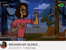 a cartoon of a man pointing up with the words " breaking my silence " at the bottom