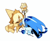 a couple of cartoon characters with a flower and a question mark behind them