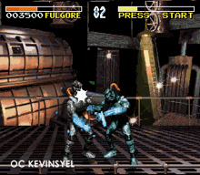 a video game is being played with two robots fighting each other