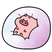 a cartoon drawing of a pig in a bubble .