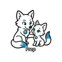a sticker of two foxes with the word prep underneath them