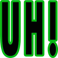 the word uh is displayed in black and green on a white background