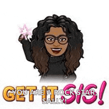 a cartoon of a woman holding a sparkler with the words `` you are a rock star , sally ''