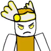 a cartoon character with yellow eyes and a crown on his head is looking angry .