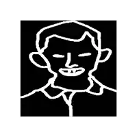a black and white drawing of a smiling man 's face .