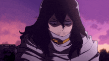 a cartoon character with long hair and a scarf around his face