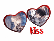 two hearts with a picture of a man and the word kiss