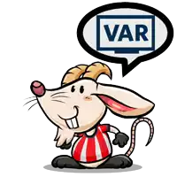 a cartoon goat with a speech bubble that says var