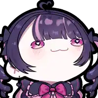 a drawing of a girl with purple hair and pink eyes