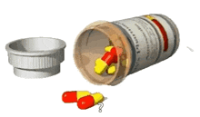 a bottle of pills with a question mark on the bottom