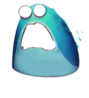 a blue cartoon character with a big mouth and big eyes