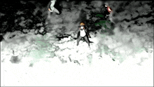 a person in a white shirt is standing in a snowy field