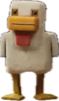 a toy chicken with its tongue sticking out is standing on its hind legs .