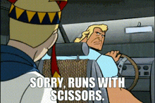 Sorry Runs With Scissors Venture Bros Brock Samson GIF - Sorry Runs With Scissors Venture Bros Brock Samson Hank Venture GIFs