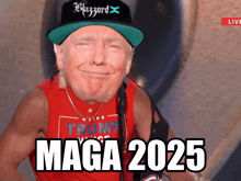 a man wearing a maga shirt and a hat says maga 2025
