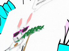 a cartoon of a rabbit sticking its tongue out with the words " can you stop fucking around " in the background